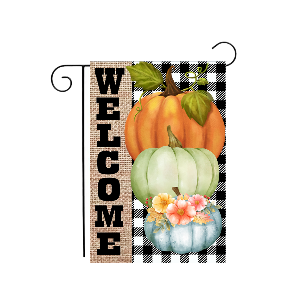 "Welcome" Pumpkin Stack Fall Garden Flag 12.5" x 18"