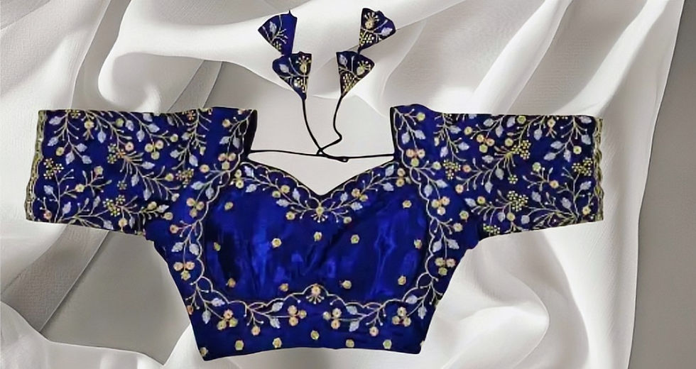 Thumbnail: Navy Blue embroidered blouse - short sleeve - Padded - (S to XL)