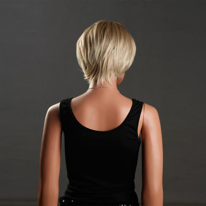 Miniatura: Peluca sintética rubia corta, fibra resistente al calor.