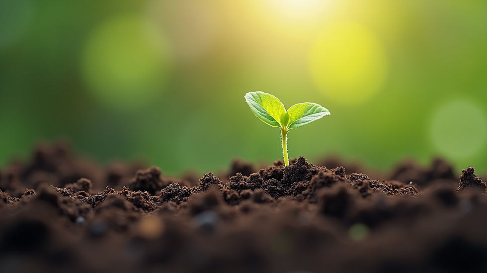 Close-up view of a sprouting plant breaking through soil