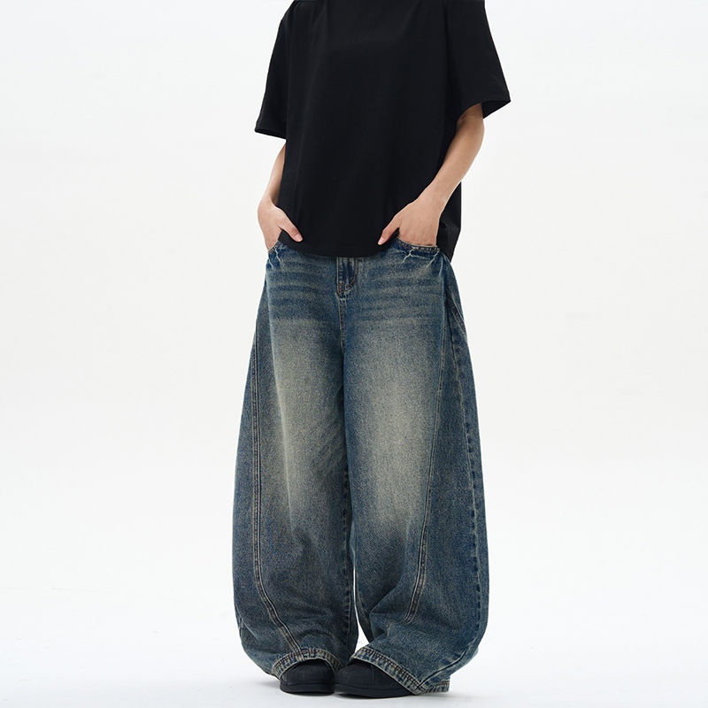 2025 Spring New Men's Jeans Oversized Wide Leg Pants Loose Vintage Patchwork Lig
