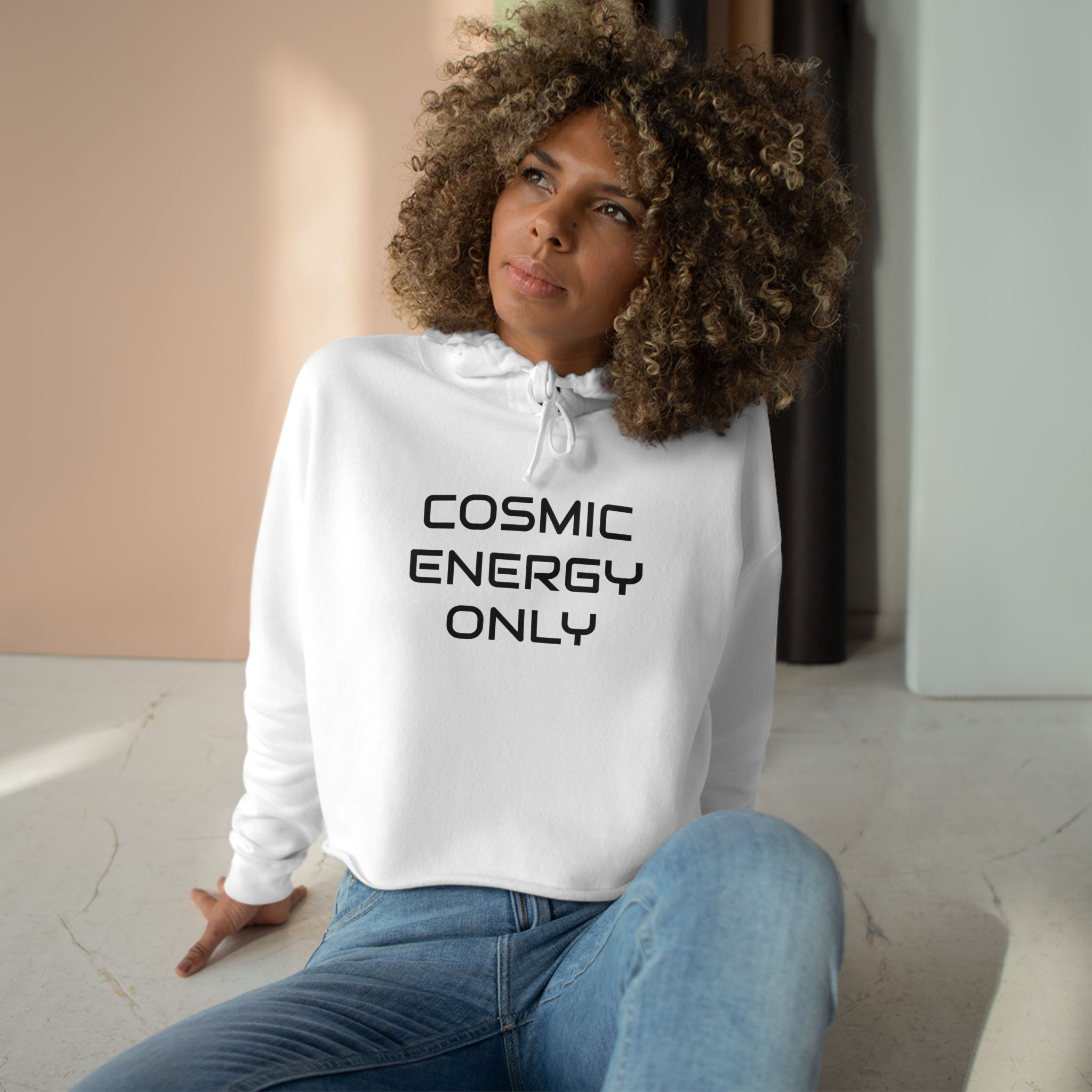 Cosmic Energy Only Crop Hoodie — Minimal Astrologer Aesthetic