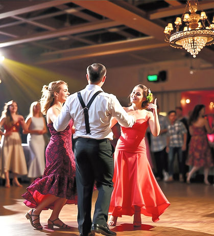 Ballroom and Latin dance partners enjoying a semi-private lesson while preparing for competitions.