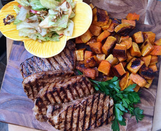 Balsamic Pork Chops with Butternut Squash and Harvest Salad