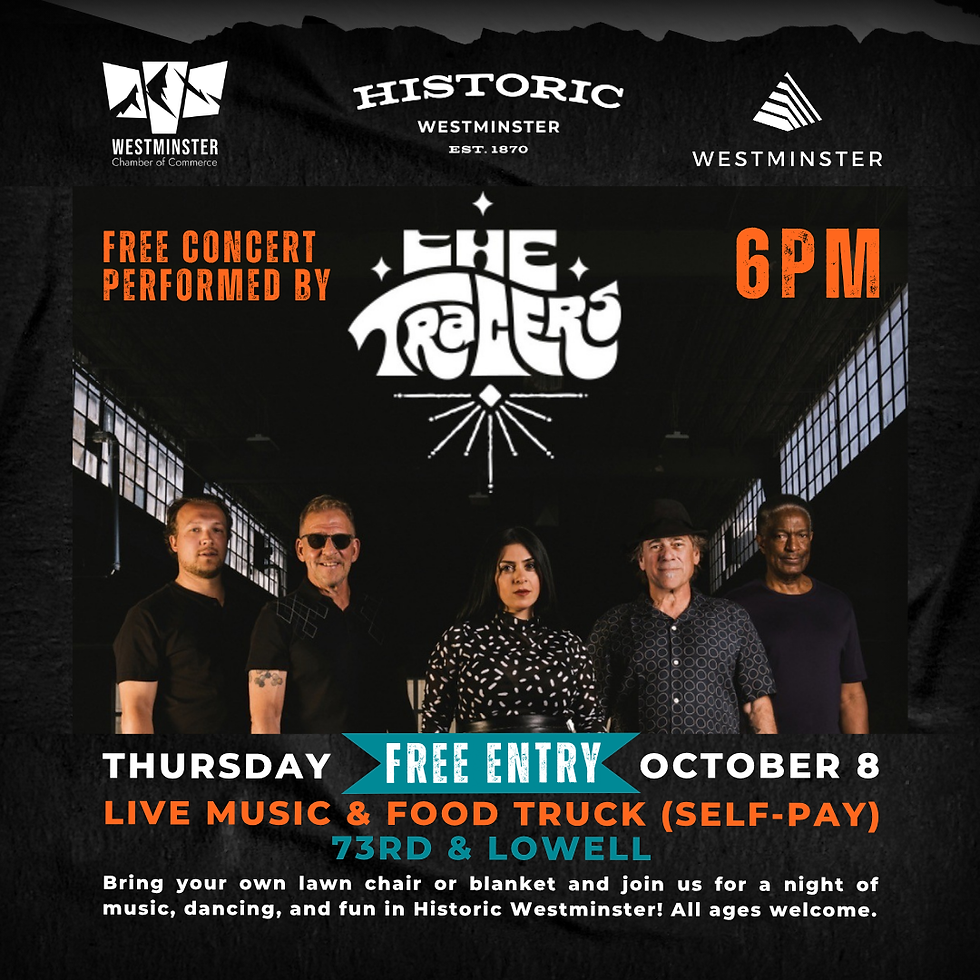 The Tracers free concert flyer, Thursday October 8 at 73L in Historic Westminster, CO