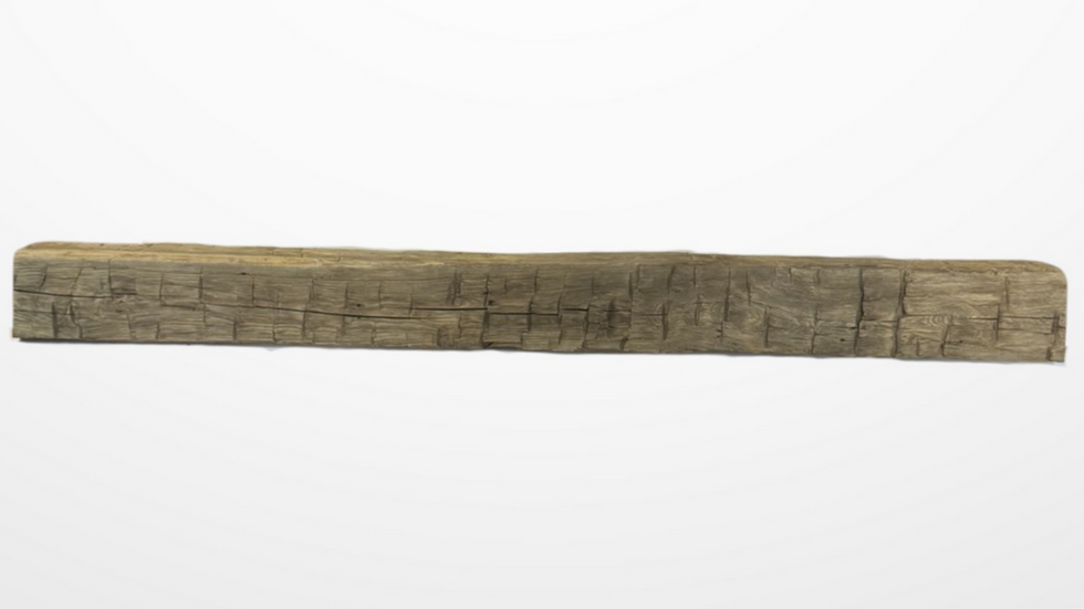 Hand hewn mantel made from reclaimed wood, showcasing rustic charm and natural texture. Crafted from authentic reclaimed wood