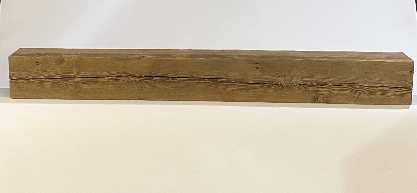 Weathered Antique wire-brushed mantel with rich brown to grayish-brown tones, showcasing natural reclaimed wood texture and h
