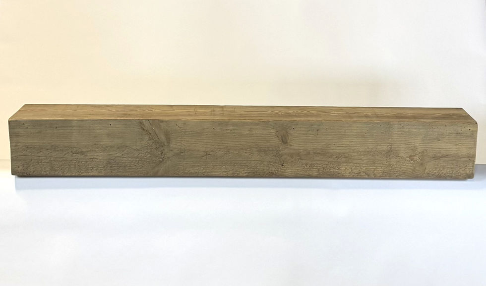 Weathered Antique Box Beam Mantel made from reclaimed wood, featuring a naturally aged brown-to-gray patina.
