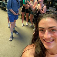 irish womens rugby team with a fan during a Kilkenny city treasure hunt