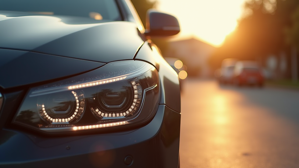 Close-up view of a shiny, freshly detailed car exterior reflecting sunlight