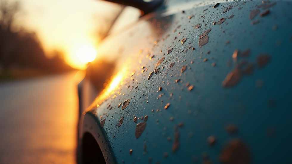 Close-up view of a car’s dull paint surface under sunlight