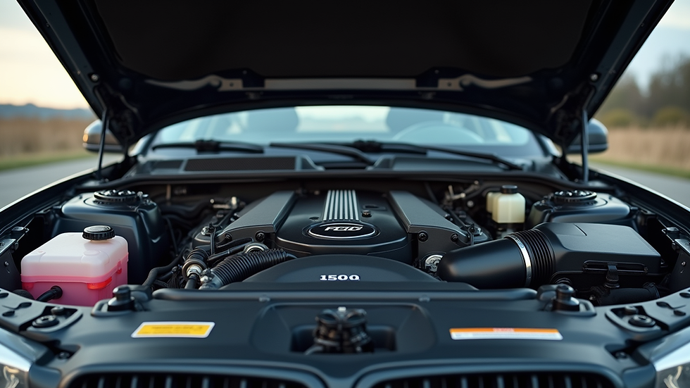Eye-level view of car engine with tuning equipment