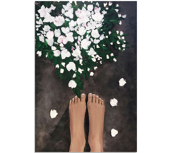 Bliss. Wynn, Feet Painting. Bougainvillea painting. Acrylic on canvas. Abstract art