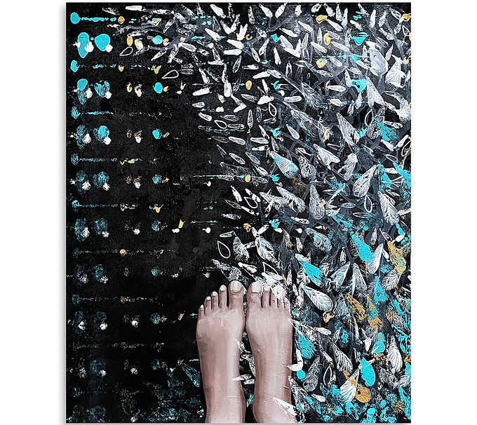 Bliss. Disquiet, Feet Painting. Abrstract leaves, painting texture, Acrylic on canvas. Abstract art