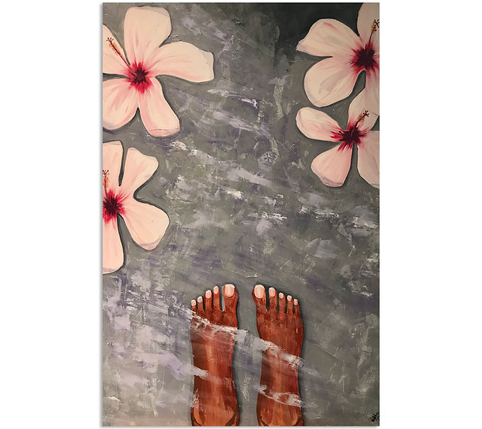 Bliss. Feet Painting. Hibiscus painting. Acrylic on canvas. Abstract art