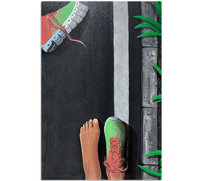 Bliss.Happiness Feet Painting. running, running shoes, art, road running painting. Acrylic on canvas. Abstract art