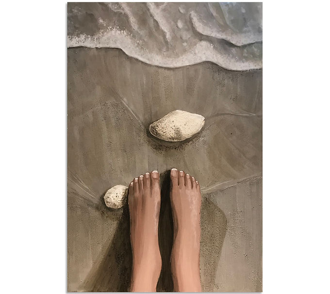 Bliss. Serenity Feet Painting. Beach sand shells Acrylic on canvas. Abstract art