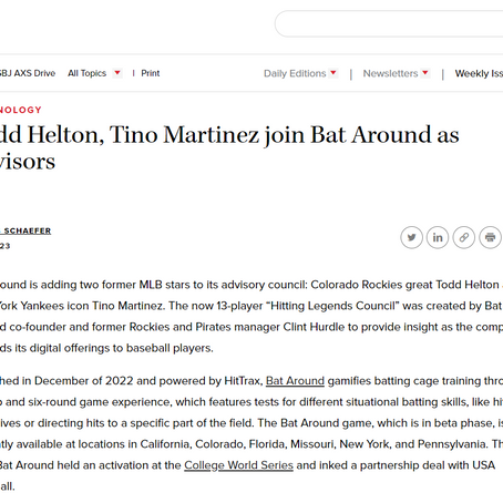 SBJ: Todd Helton, Tino Martinez join Bat Around as advisors