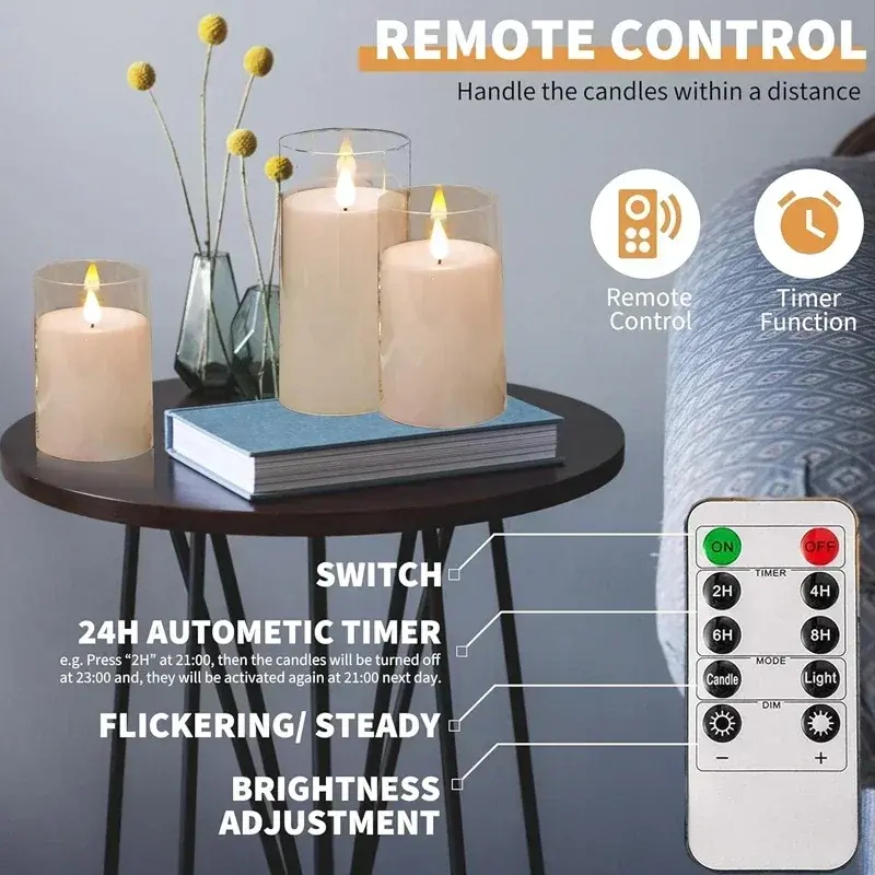Thumbnail: Led Electronic Candles Light Flameless Remote Timer Flickering Lamp Clear