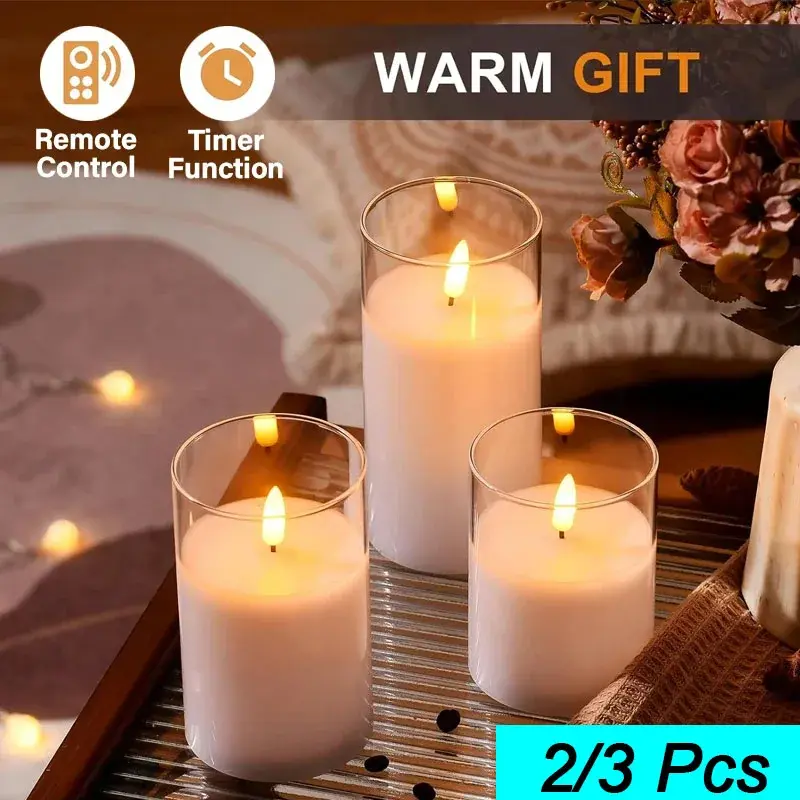 Led Electronic Candles Light Flameless Remote Timer Flickering Lamp Clear