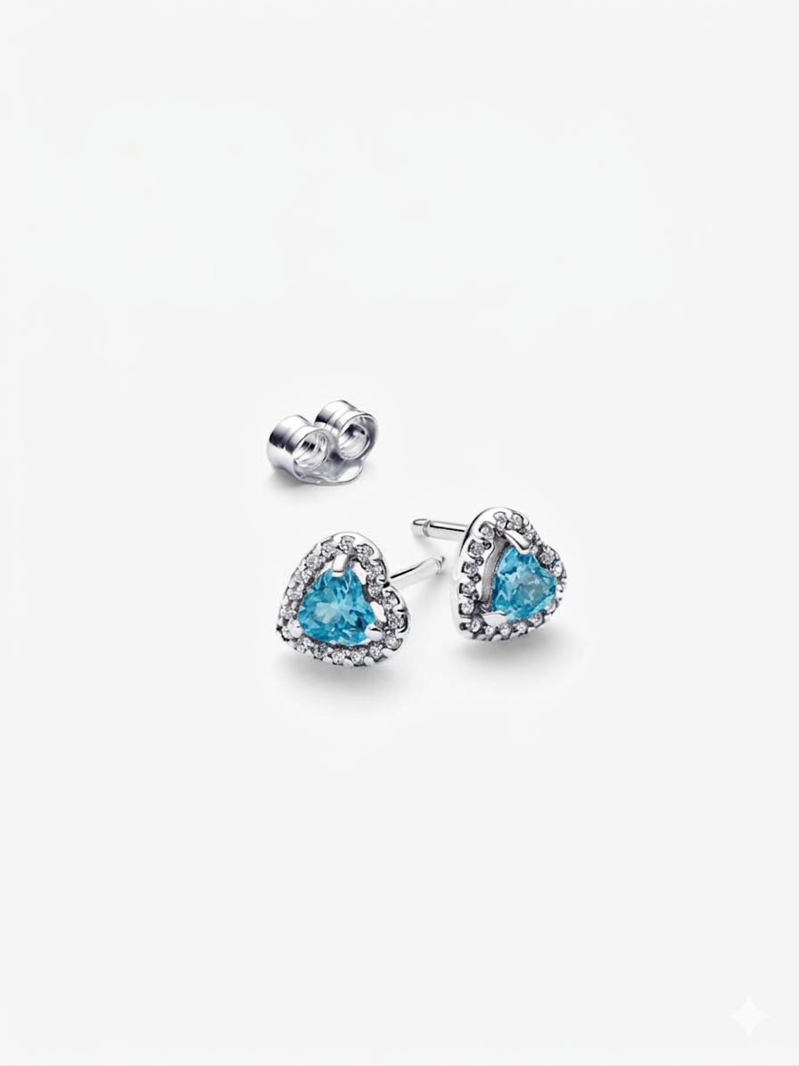 Miniatura: Aretes de botón Corazón Elevado Brillante Azul Turquesa