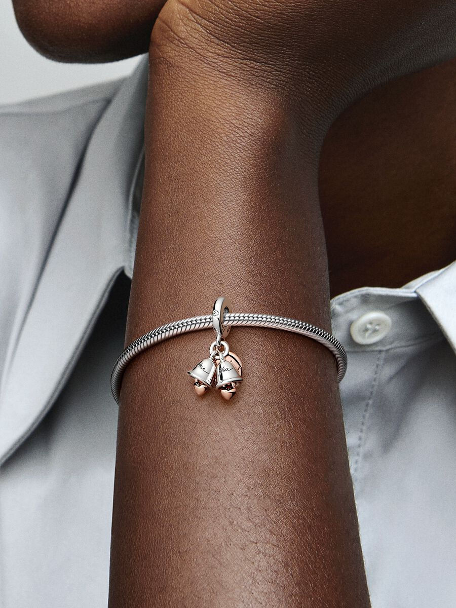 Miniatura: Charm Colgante Doble de Dos Tonos Campanas de Boda