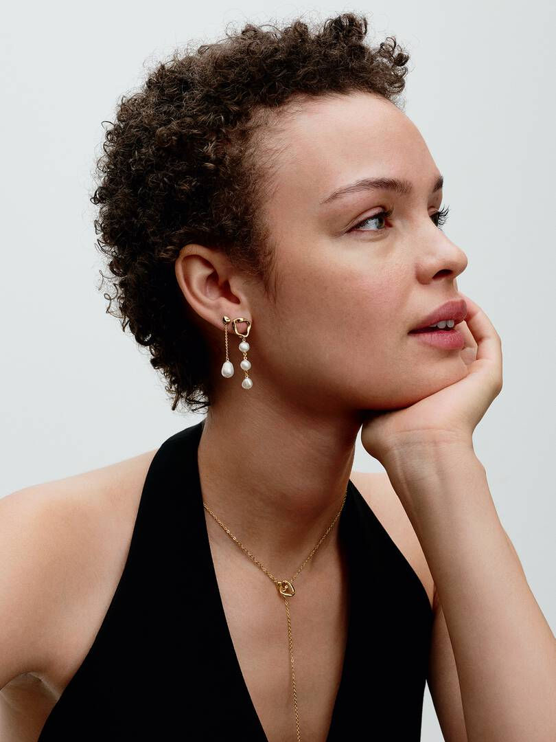 Miniatura: Pendientes Colgantes Círculo Forma Orgánica y Perlas Barrocas