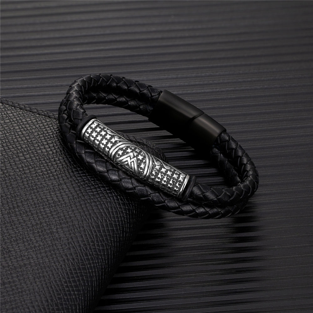 Brazalete Vikingo Circular Largo | Piel Acero Inoxidable