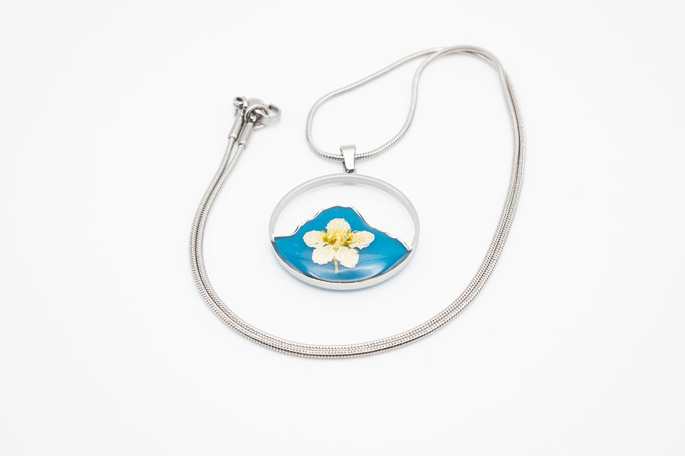 Miniatura: Ciondolo, Collana Monte Bianco, fiori di montagna, resina, Parnassia