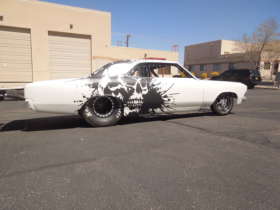 Full Vehicle Wrap on '67 Chevelle Drag Car - Avery Satin Pearl White with Gloss Black Graphics