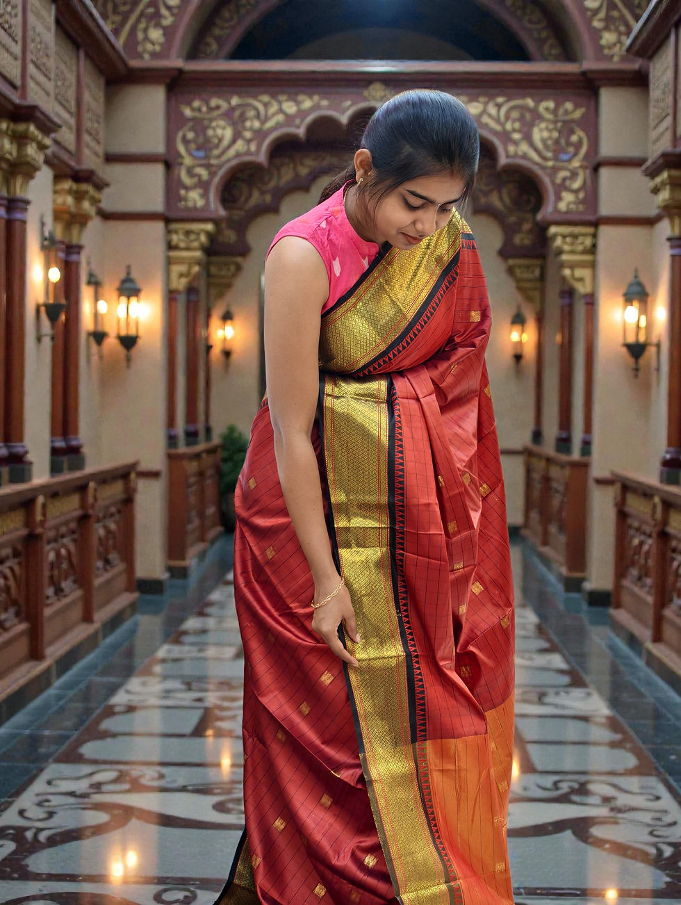 Red and black contrast saree