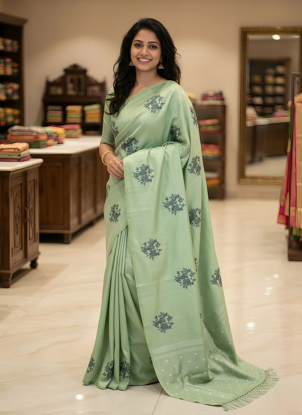 Thumbnail: Semi Silk Saree with thread embroidery  with blouse 
