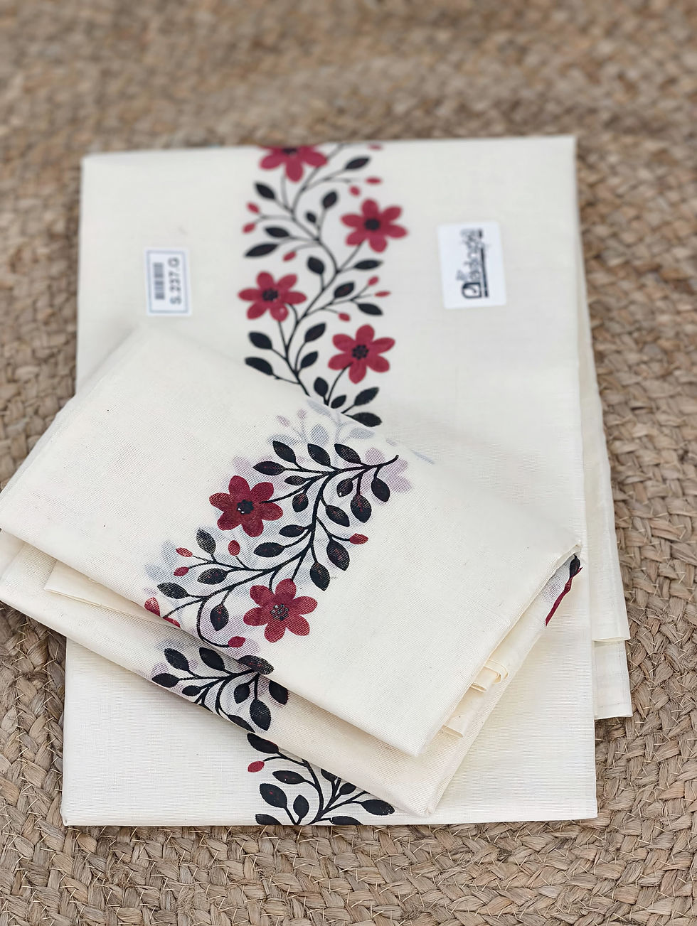 Thumbnail: Malarvadi Set mundu Pure cotton Print design extra length 2.80 meter