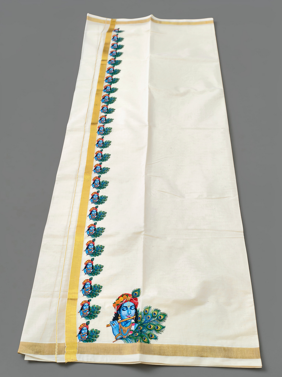 Thumbnail: Men's Golden special dhoti Sreekrishna Print for special occasions 4 meter