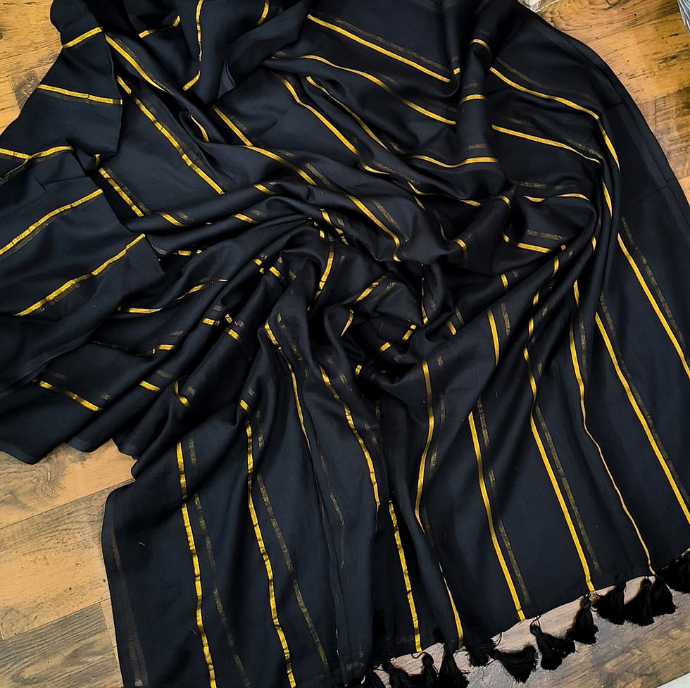 Thumbnail: Black mul mul full gold line saree _high quality with tussles 