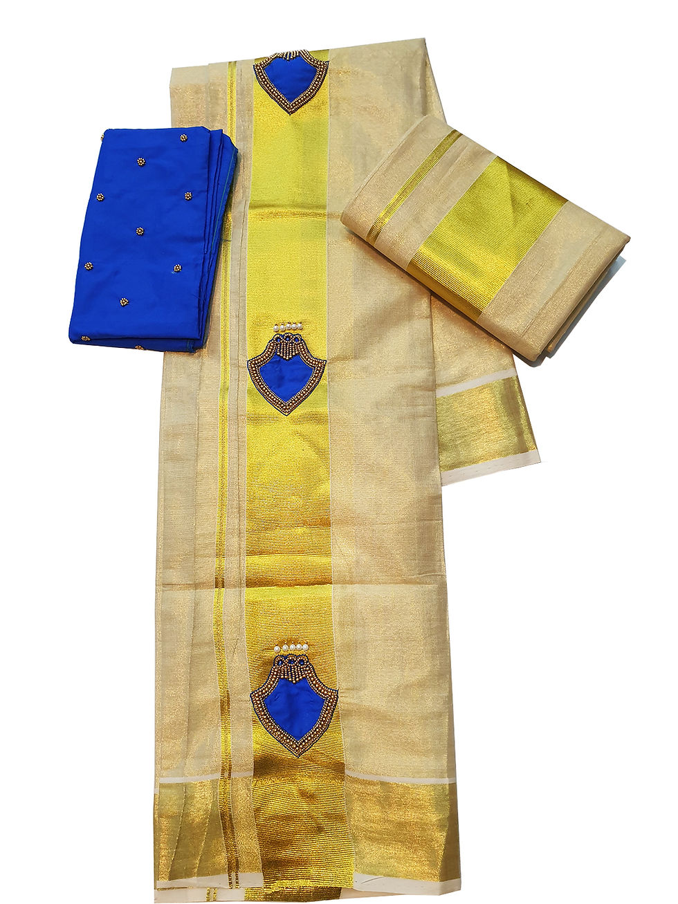 Thumbnail: Kuthampully Womens Tissue Palakka Set Mundu with Blous ( 2.50mtr)