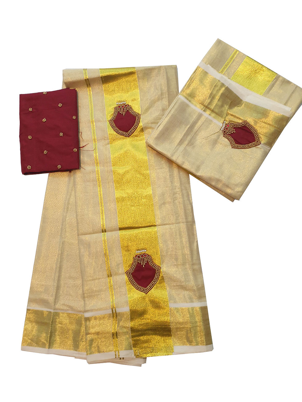 Thumbnail: Kuthampully Womens Tissue Palakka Set Mundu with Blous ( 2.50mtr)