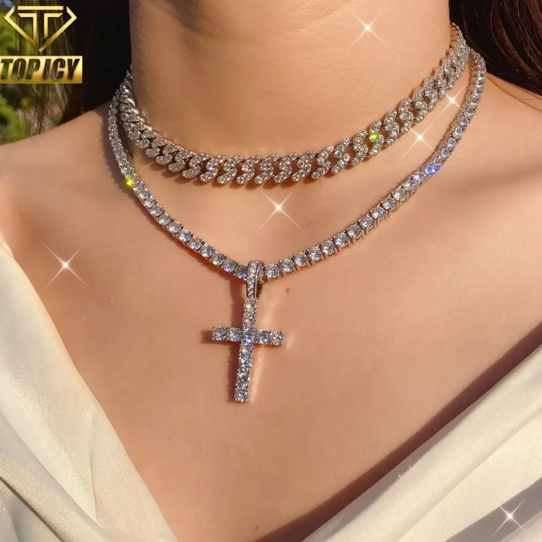 Hip Hop Iced Out Ankh & Classic Cross Pendant Necklace