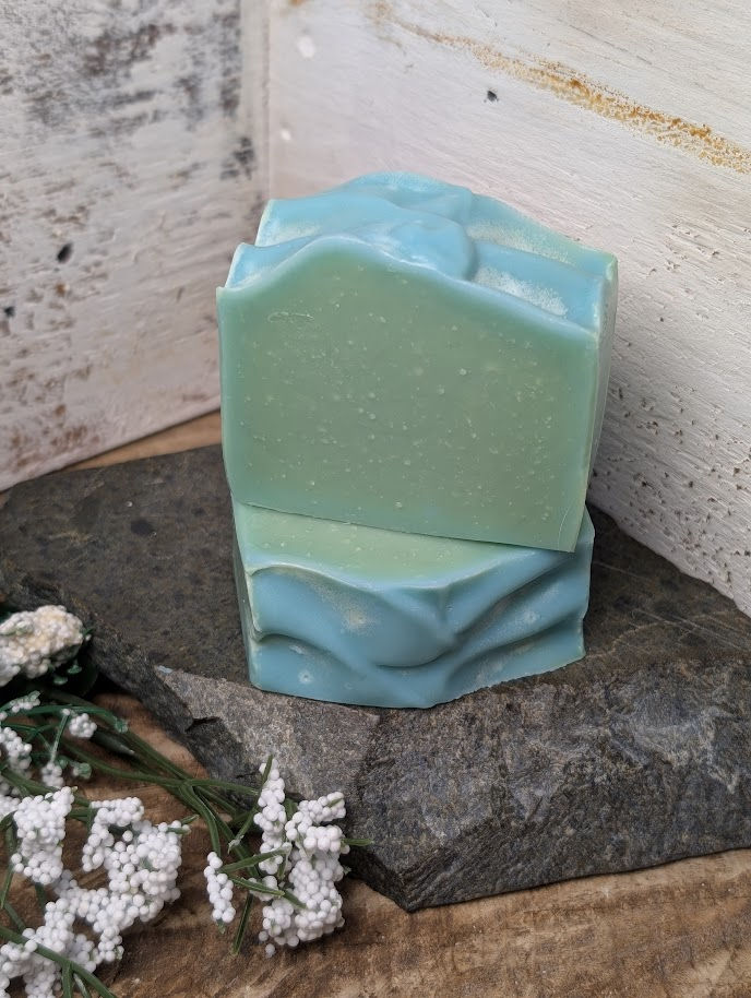 Thumbnail: West Five Story Meadow Mist Artisan Botanical Soap Bar on rustic wood background