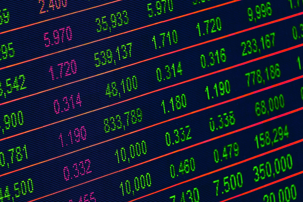 Digital ticker with rows of numbers from the stock exchange