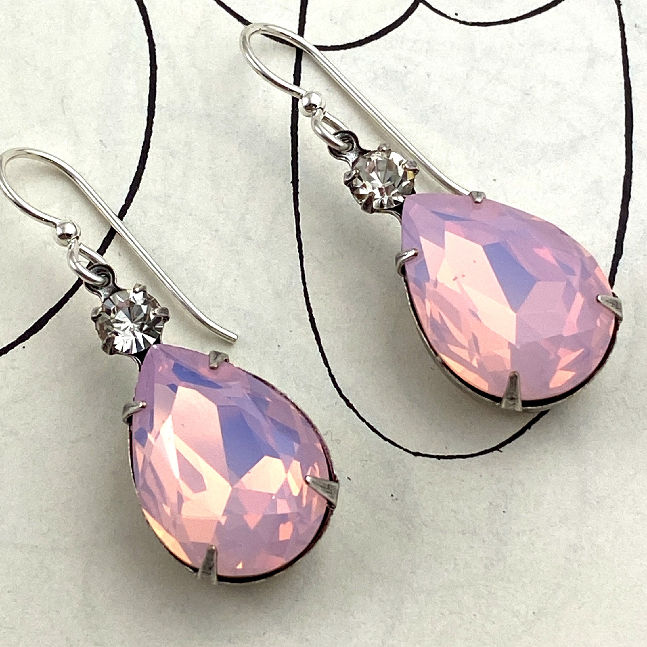 Sparkly Pink Vintage  Sterling Silver Earrings