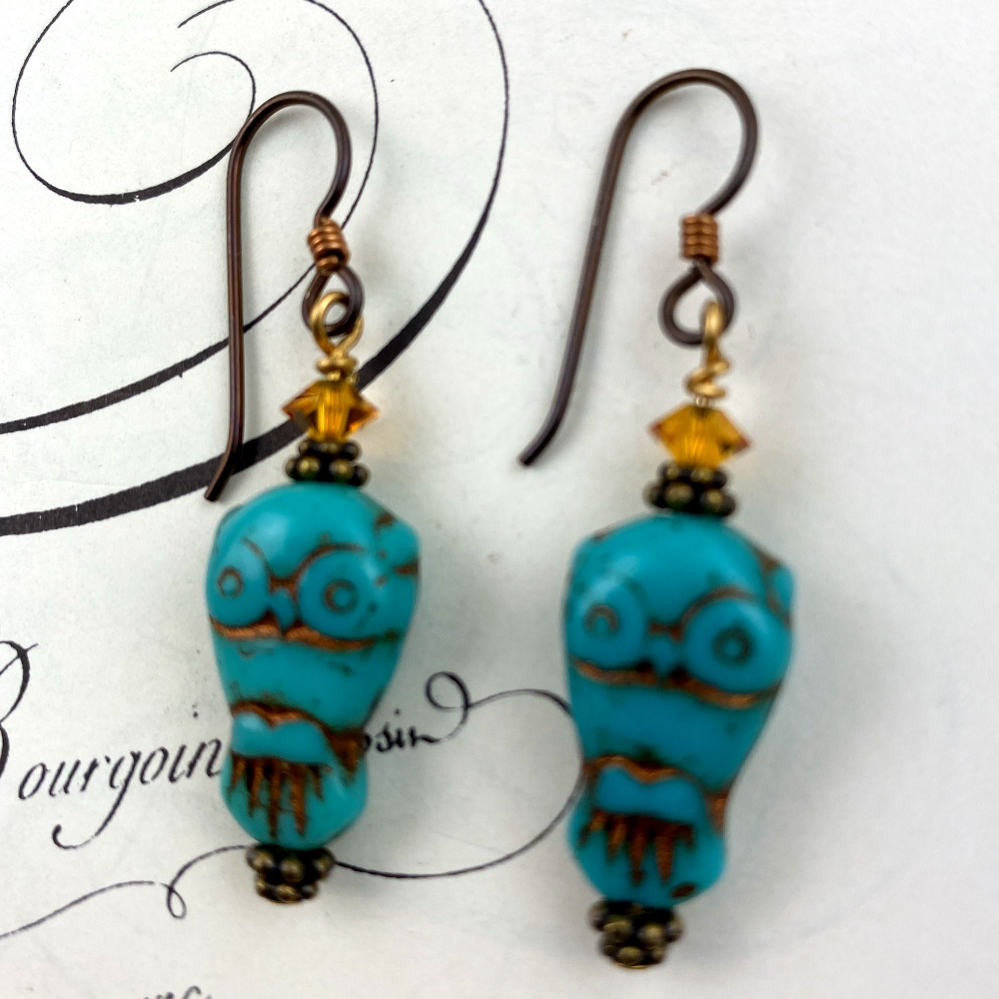 Turquoise Owls Earrings with crystals