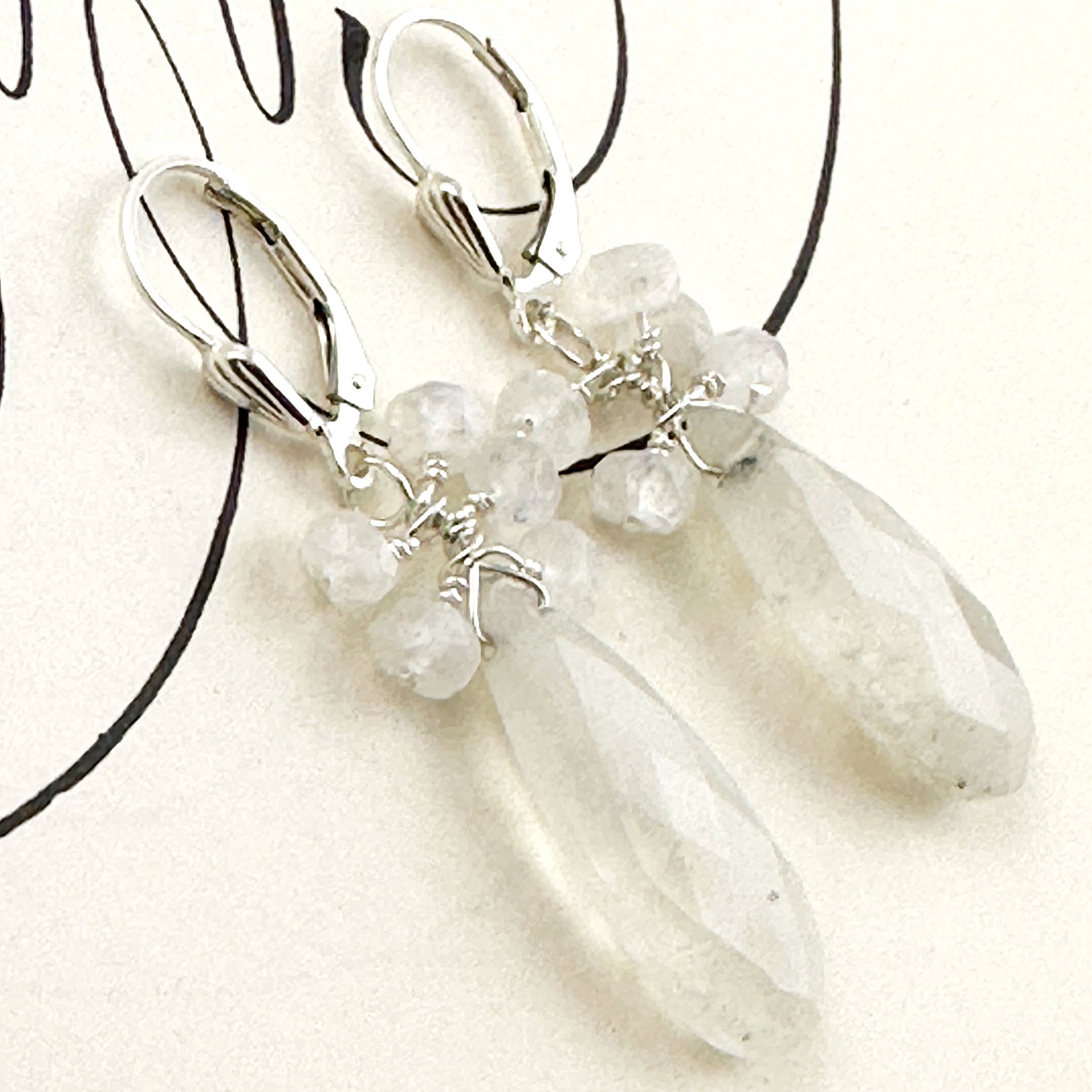 Moonstone Cluster Sterling Silver Earrings
