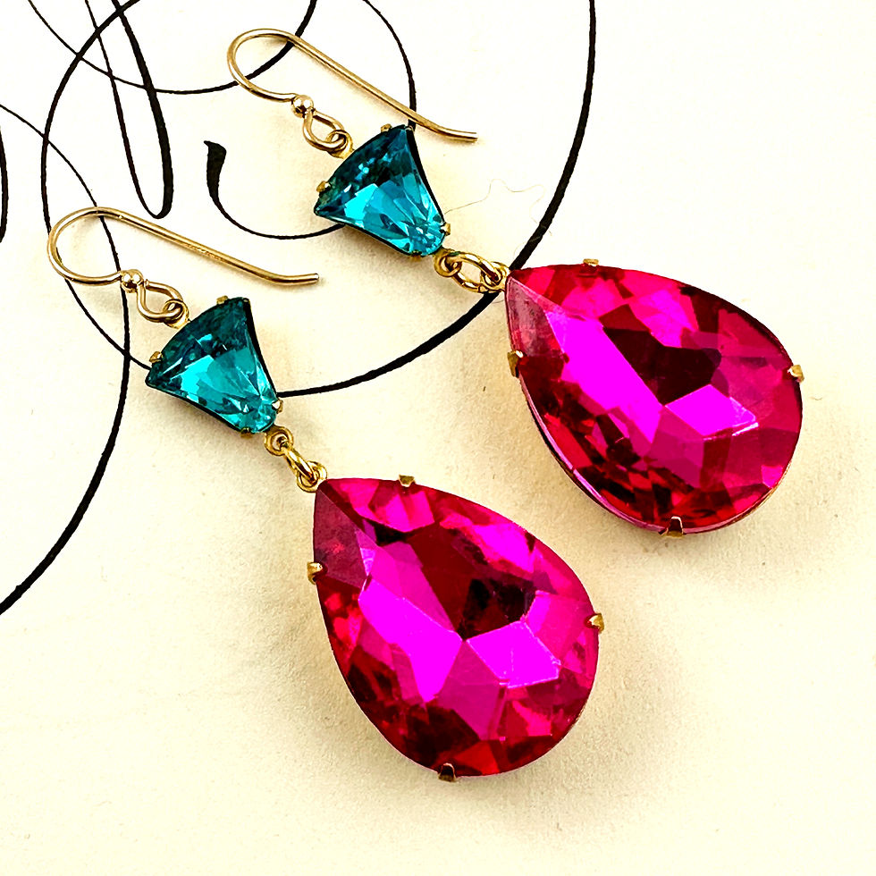 Magenta Pink Crystal Earrings with a Pop of Teal