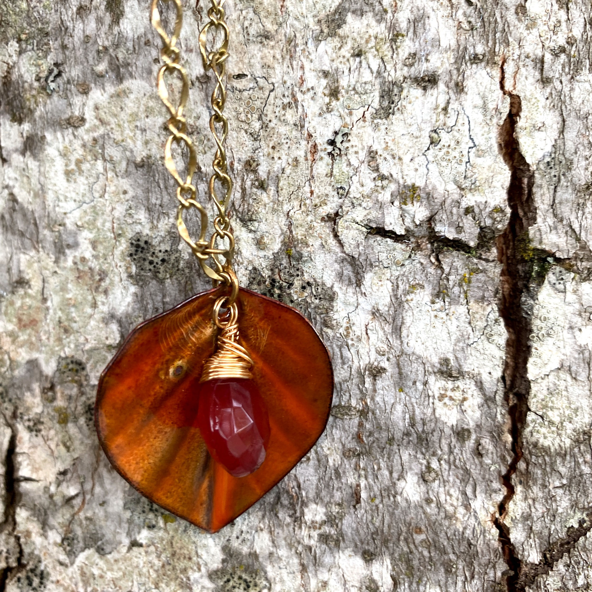 Copper Enamel Leaf Necklace
