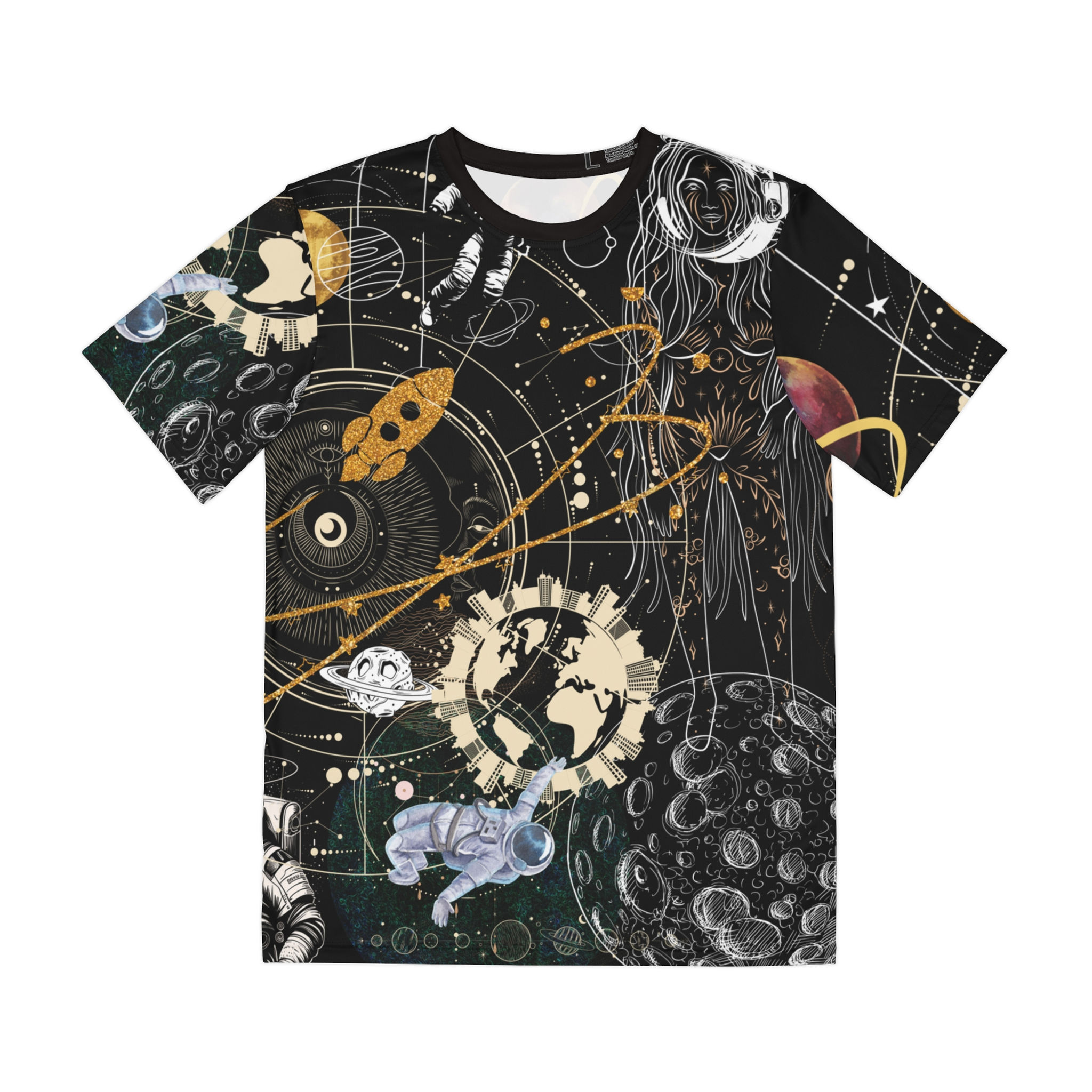 Cosmic Voyage Tee — Astronauts & Planets All-Over Print