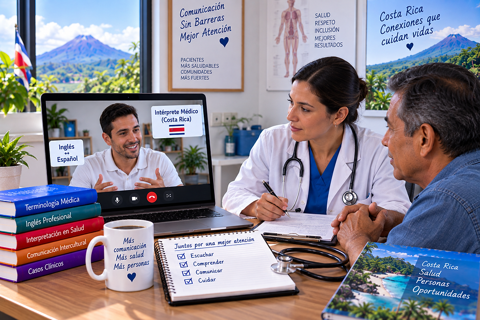 Interpretación médica remota desde Costa Rica para una interacción de salud.