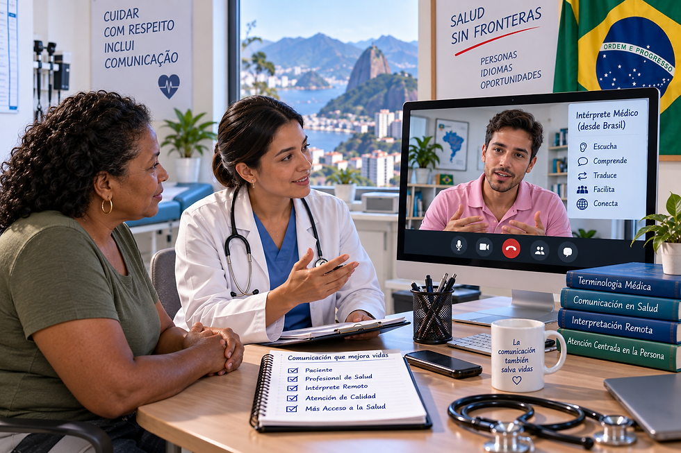 Profesional de Brasil aplicando habilidades de interpretación médica remota.
