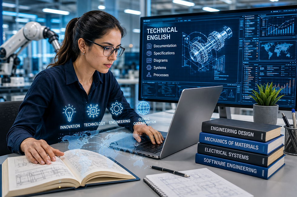 Profesional de tecnología comunicándose en inglés con un equipo internacional.