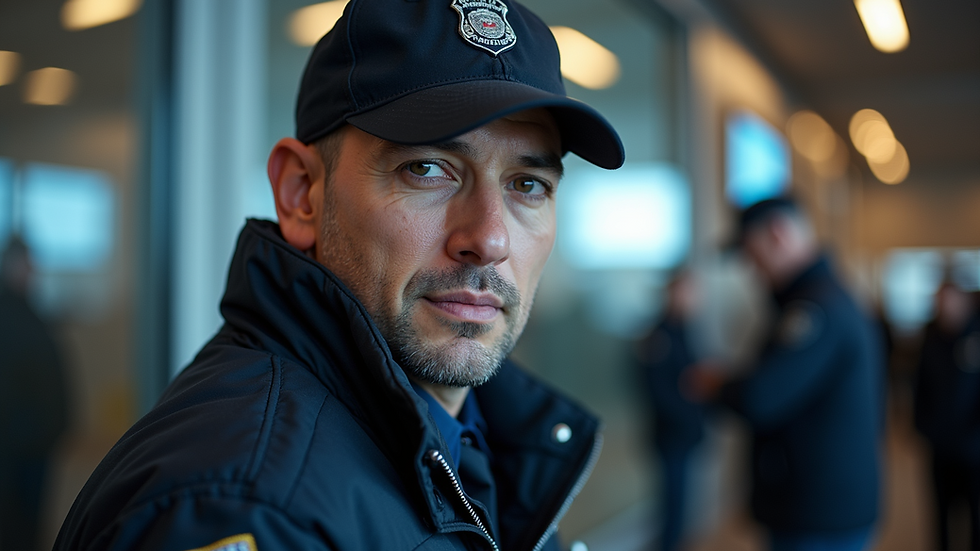 Eye-level view of a professional security guard monitoring an event
